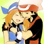  cap fang hat hug lowres odamaki_sapphire pokemon pokemon_special red_eyes ruby_(pokemon) smile wink 