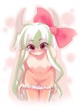  big_bow blush breasts ex-keine green_hair horns kamishirasawa_keine lingerie long_hair nipples nude panties pussy_juice red_eyes solo tail tears touhou uncensored underwear usoneko wet 