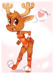  &lt;3 anthro antlers bottomless brown_fur cervine clothed clothing deer english_text female freckles fur half-dressed horn imalou looking_at_viewer mammal penny_fitzgerald plain_background red_eyes shirt socks solo text the_amazing_world_of_gumball wristband young 