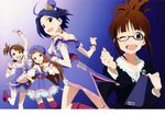  :d ;d absurdres ahoge akizuki_ritsuko blue_hair boots brown_eyes brown_hair choker dress earrings folded_ponytail futami_ami glasses happy hat highres idolmaster idolmaster_(classic) iizuka_haruko jewelry long_hair minase_iori miura_azusa multiple_girls one_eye_closed open_mouth palace_of_dragon_(idolmaster) red_eyes ryuuguu_komachi short_hair shorts side_ponytail smile star thighhighs 