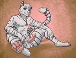  aolun body_markings erection feline male mammal markings necklace penis presenting sitting smile solo spread_legs spreading striped stripes thestory tiger white white_tiger 