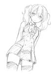  arms_behind_back greyscale inu_x_boku_ss looking_at_viewer monochrome panties roromiya_karuta school_uniform simple_background sketch solo thighhighs tsu twintails underwear white_background 