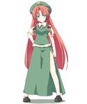  braid clenched_hands coo green_eyes hat highres hong_meiling long_hair puffy_sleeves red_hair short_sleeves solo standing star touhou twin_braids very_long_hair 