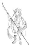  dress flower greyscale hair_flower hair_ornament horns inu_x_boku_ss japanese_clothes miko monochrome naginata polearm shirakiin_ririchiyo sketch solo tsu weapon 