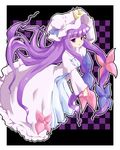  bow capelet coo crescent hair_bow hat highres long_hair long_sleeves patchouli_knowledge purple_eyes purple_hair solo touhou very_long_hair wide_sleeves 