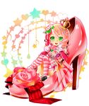  1girl absurdres alisa_boskonovich breasts chibi cleavage crown female flower green_eyes high_heel high_heels highres multicolored_hair namco nns146 shoes single_shoe solo tekken thighhighs 