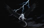  claws dark_theme darkness dragon flying leilryu lightning looking_at_viewer night night_sky solo spread_wings stars white_body wings 