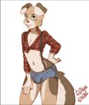  anatomy anthro bulge canine clothing cutoffs daven denim_shorts dog floppy_ears fur girly glitterishere green_eyes legwear looking_at_viewer lust male mammal pants plaid pose presenting shorts slim smile socks solo stockings suspenders tall undressing young 
