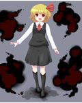  blonde_hair blush coo fang hair_ribbon highres long_sleeves necktie open_mouth red_eyes ribbon rumia short_hair solo standing touhou 