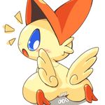 back_turned blue_eyes blush butt cre crepix female from_behind legendary_pok&#233;mon looking_back nintendo open_mouth plain_background pok&#233;mon pok&eacute;mon pussy solo victini video_games white_background wings 