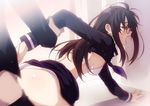  1girl arm_grab arm_held_back bad_id bad_pixiv_id black_hair bra closed_eyes glasses hetero leaning_forward long_hair original panties panties_aside puyo rape saliva school_uniform serafuku sex shirt_lift tears underwear white_panties 