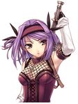  adel_(blazing_souls) armpits blazing_souls detached_sleeves expressionless grey_eyes hair_intakes hairband hirano_katsuyuki official_art purple_hair short_hair solo spectral_(series) white_background 