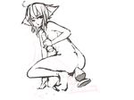  ahoge anal anal_object_insertion butt_plug dildo fingering flat_chest highres monochrome nipples nude object_insertion original panties_(pantsu-pirate) pilo short_hair sketch solo squatting wince 