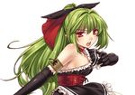  armpits blazing_souls choker dress frills gloves green_hair half_updo hirano_katsuyuki lisa_(blazing_souls) long_hair official_art red_eyes solo spectral_(series) white_background 