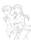  bad_id bad_pixiv_id breasts cleavage copyright_request figure_skating greyscale highres holding_hands ice_skates large_breasts lineart monochrome multiple_girls nakabayashi_reimei simple_background skates skating 