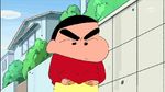  2boys animated animated_gif child chinese crayon_shin-chan eyebrows fake_breasts lowres male multiple_boys nohara_shinnosuke outdoors subtitle sweatdrop thick_eyebrows 