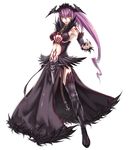  black_dress black_legwear blazing_souls character_request demon_girl dress full_body fur_trim headdress hirano_katsuyuki long_hair official_art purple_hair smile solo spectral_(series) succubus tattoo thighhighs white_background yellow_eyes 