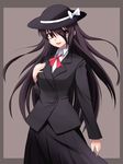  anetai_toyone blazer blush hat jacket long_hair matatabi_(2ccp) miyamori_school_uniform red_eyes ribbon saki smile solo 