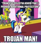  blue_eyes clothed clothing english_text equine feral friendship_is_magic grey_fur horn horse image_macro my_little_pony polearm pony shining_armor_(mlp) spear unicorn white_fur yellow_eyes 