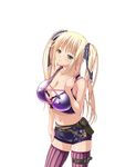  blonde_hair blush bra breasts cleavage erect_nipples frills huge_breasts kyonyuu_majo shorts tenma_cecile thighhighs twintails underwear waffle 
