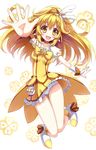  arm_up bare_legs blonde_hair bow bowtie brooch choker cure_peace full_body hair_flaps highres hoshi_no_gen jewelry kise_yayoi long_hair magical_girl no_nose panties precure shoes skirt smile smile_precure! solo underwear white_panties wrist_cuffs yellow yellow_bow yellow_eyes yellow_skirt 