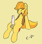  balls braeburn_(mlp) clopper-dude cutie_mark equine feral friendship_is_magic green_eyes hair hooves horse horsecock male mammal my_little_pony open_mouth penis plain_background pony precum solo vest 