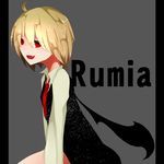 ahoge blonde_hair character_name ex-rumia fang hair_ribbon long_sleeves necktie ogami_ren open_mouth red_neckwear ribbon rumia short_hair solo touhou wings 