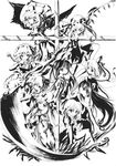  bat_wings book bow braid chain cirno cross crystal daiyousei demon_wings fairy_wings flandre_scarlet greyscale hair_bow hair_ribbon hat hat_ribbon head_wings hong_meiling izayoi_sakuya koakuma long_hair long_sleeves maid maid_headdress millipen_(medium) monochrome multiple_girls open_mouth patchouli_knowledge puffy_sleeves remilia_scarlet ribbon rumia scythe short_hair short_sleeves side_ponytail smile star the_embodiment_of_scarlet_devil torajirou_(toraneko_zirou) touhou traditional_media twin_braids weapon white_background wings wrist_cuffs 