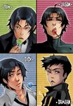  4boys batman_(series) black_hair blue blue_eyes bow bowtie brothers candy character_name damian_wayne dc_comics dick_grayson eating family green grey_eyes jason_todd lollipop lollypop male male_focus mouth_hold multiple_boys necktie nightwing pixiv_thumbnail red red_hood_(dc) red_robin resized robin_(dc) sharp_teeth siblings skin_tight tim_drake xmenoux yellow 