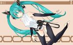  aqua_eyes aqua_hair bad_id bad_pixiv_id barefoot blush bridal_gauntlets hatsune_miku hatsune_miku_(append) highres long_hair o_daizen smile solo thighhighs toeless_legwear twintails very_long_hair vocaloid vocaloid_append 