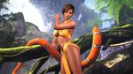  1girl 3d breasts brown_hair dark_skin dead_or_alive dead_or_alive_5 highres large_breasts lisa_hamilton nature official_art scenery short_hair snake swimsuit tecmo underboob 