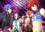  asbel_lhant bad_id bad_pixiv_id black_hair blonde_hair blue_eyes checkered checkered_background cless_alvein coat copyright_name long_hair luke_fon_fabre male_focus midriff multiple_boys pants purple_background purple_eyes red_hair rid_hershel smile tales_of_(series) tales_of_eternia tales_of_graces tales_of_phantasia tales_of_the_abyss tales_of_vesperia tsubasam yuri_lowell 