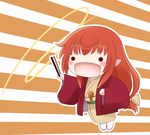  blush_stickers buratei_marii chibi cosplay fairy_(jintai) fairy_(jintai)_(cosplay) jinrui_wa_suitai_shimashita joshiraku long_hair open_mouth orange_hair parody pointy_ears solo yume_shokunin 