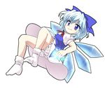  asyura7 bad_id bad_pixiv_id bloomers blue_eyes blue_hair bow cirno hair_bow ice ice_wings puffy_sleeves short_hair short_sleeves smile solo touhou underwear wings 