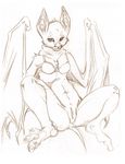  bat bottomless bra clothed clothing female half-dressed looking_at_viewer mammal monochrome pussy realistic_wings sketch skimpy solo syrinoth underwear wings 