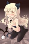  animal_ears black_legwear blonde_hair blush bunny_ears bunny_tail cat_ears detached_collar fake_animal_ears fake_tail glasses long_hair looking_at_viewer open_mouth panties panties_under_pantyhose pantyhose perrine_h_clostermann saliva shin_(new) solo strike_witches tail tears underwear world_witches_series wrist_cuffs yellow_eyes 