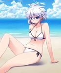  arm_support beach bikini blue_eyes day kosegawa_shiromi matatabi_(2ccp) saki short_hair swimsuit white_hair 