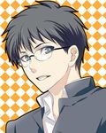  black_hair blue_eyes glasses male_focus nina_(pastime) portrait school_uniform solo toono_shiki tsukihime 
