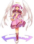  angel_wings bag ciel_(spectral_souls) crossed_legs dress fleur_de_lis floating_hair full_body halo handbag hands_together hirano_katsuyuki official_art open_mouth pink_dress pink_hair red_eyes red_legwear shoes short_hair smile socks solo spectral_(series) spectral_souls standing two_side_up v_arms watson_cross white_background white_footwear wings 