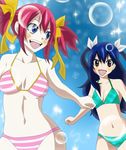  2girls blue_eyes blue_hair brown_eyes bubbles chelia_blendy fairy_tail loli mashima_hiro red_hair sparkles swimsuit wendy_marvell 