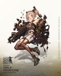  1girl bangs black_coat black_footwear black_gloves black_legwear blush boots breasts bullet bullpup character_name choker coat damaged double_bun full_body gas_mask girls_frontline gloves gun hair_ornament highres holding holding_gun holding_weapon light_brown_hair lm7_(op-center) looking_at_viewer magazine_(weapon) off_shoulder official_art open_clothes open_coat open_mouth p90 p90_(girls_frontline) partly_fingerless_gloves pouch red_eyes scope short_hair sidelocks snap-fit_buckle solo strap strapless submachine_gun thigh_strap thighhighs torn_clothes tubetop weapon zipper_footwear 