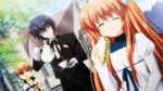  brown_eyes brown_hair eyes_closed key long_hair ootori_chihaya ootori_sakuya rewrite tennouji_kotarou 