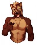  badger brown_hair clothed clothing ear_piercing facial_piercing hair looking_at_viewer male mammal mustelid nipple_piercing nipples nose_piercing open_mouth piercing pointing portrait red_eyes simple_background smile spazzyhusky tax_(character) topless white_background yellow_sclera 