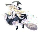  apron asyura7 blonde_hair bow broom hair_bow hat hat_bow kirisame_marisa long_hair mary_janes open_mouth puffy_sleeves shoes short_sleeves solo star touhou white_bow witch_hat yellow_eyes 