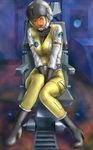  70s between_legs blonde_hair bodysuit boots chair gloves hand_between_legs helmet knees_together_feet_apart military military_uniform mori_yuki oldschool open_mouth realistic science_fiction sitting solo space_craft spacesuit toten_(der_fuhrer) uchuu_senkan_yamato uchuu_senkan_yamato_2199 uniform yamato_(uchuu_senkan_yamato) yellow_bodysuit 