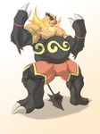  anthrofied emboar fire kourney looking_at_viewer male mammal muscles nintendo open_mouth pig plain_background pok&#233;mon pok&eacute;mon porcine solo video_games 