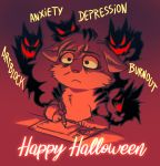  5_fingers ambiguous_gender anthro creating_art english_text gradient_background halloween holding_object holidays murasaki_yuri red_eyes red_theme simple_background species_request text vent 
