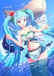  aqua_hair bird boat dolphin fish hatsune_miku knj long_hair open_mouth orca skirt solo thighhighs twintails very_long_hair vocaloid water watercraft 
