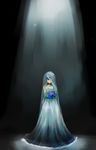  bad_id bad_pixiv_id black blue_hair bouquet bridal_veil bride closed_eyes crossdressing dark dress flower inazuma_eleven inazuma_eleven_(series) kaminari022 kazemaru_ichirouta male_focus otoko_no_ko solo spotlight standing veil wedding_dress 