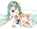  bad_id bad_pixiv_id blue_eyes boots character_name elbow_gloves gloves green_hair hatsune_miku highres long_hair maeya_susumu revision solo thigh_boots thighhighs twintails very_long_hair vocaloid 